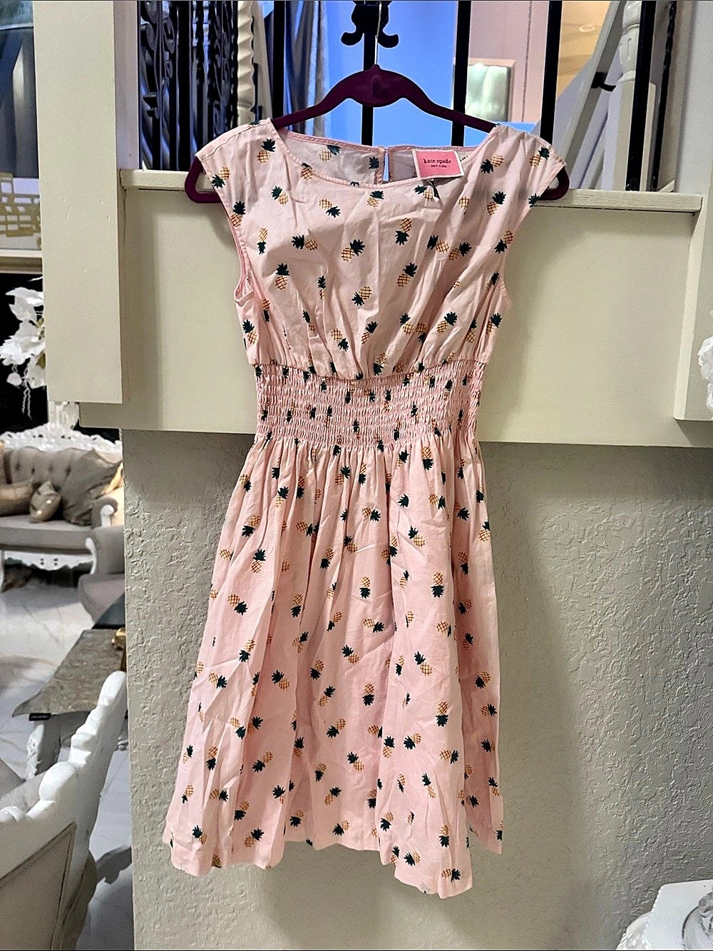 Kate Spade Pink Pineapple Print Midi Dress Like New